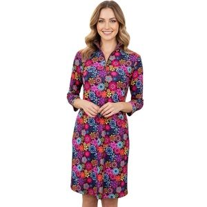 KATHERINE’S WAY DORAL dress in bold blossoms shift dress NWOT size XS UPF 50+